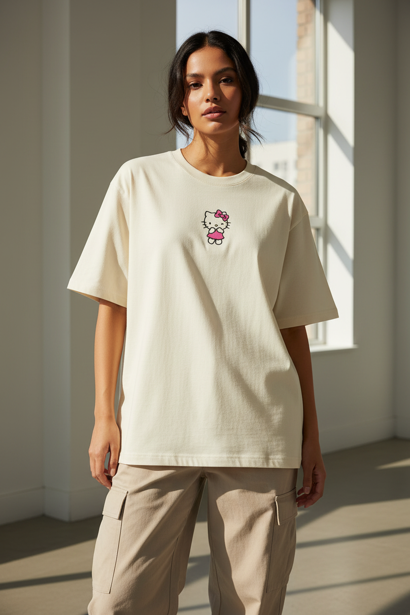 Women's Chibi "Sweet Wink" Cat Oversized T-Shirt | 240 GSM Heavyweight Cotton