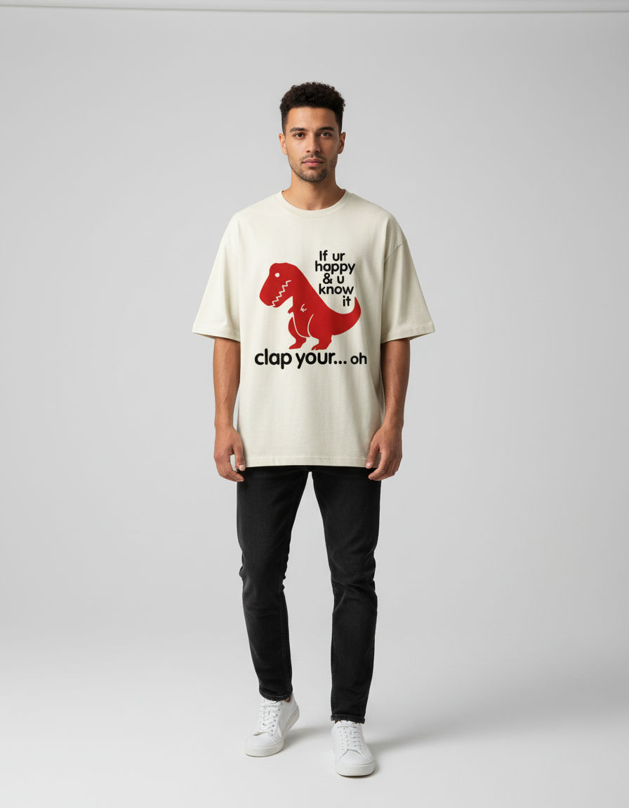 Funny T-Rex Clap Your Oh Oversized Cotton Graphic T-Shirt