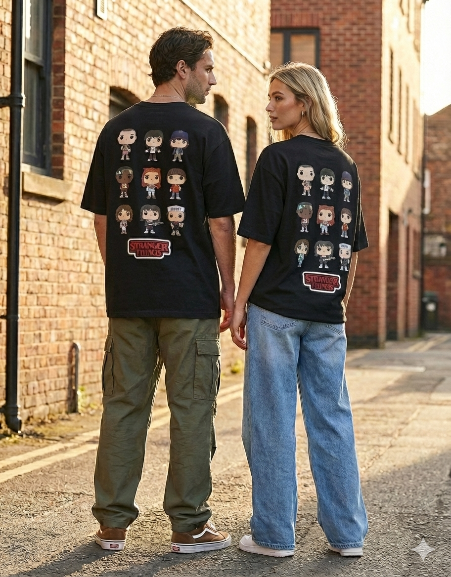Stranger Things Pop! Characters Back-Print Oversized T-Shirt | 240 GSM Heavyweight Cotton
