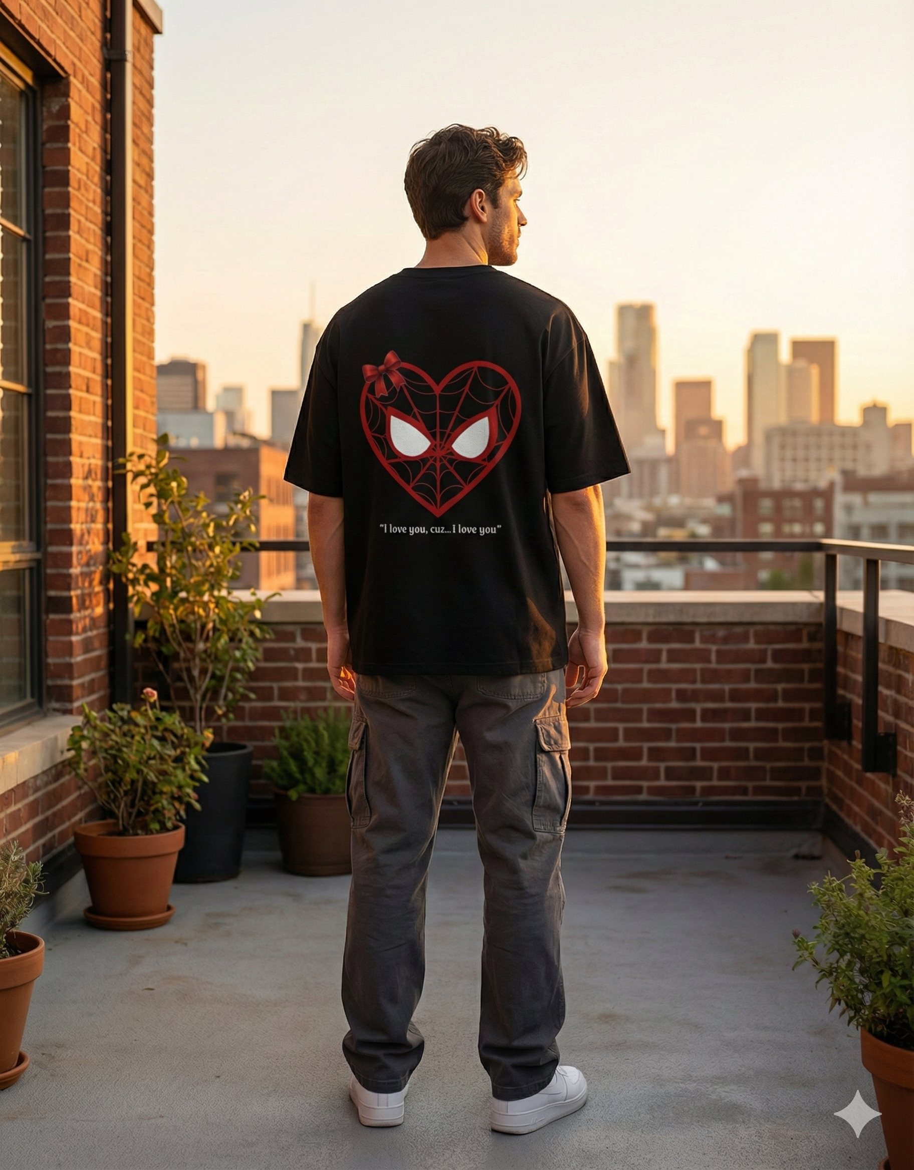 Men's Spiderman Heart Back-Print Oversized T-Shirt | 240 GSM Heavyweight Cotton