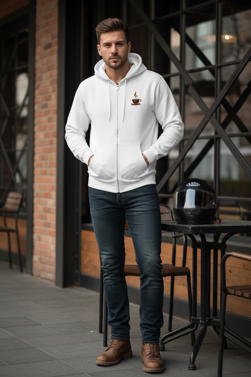 Vintage Motorcycle Biker Zip-Up Hoodie - 400 GSM Heavyweight Cotton - Unisex